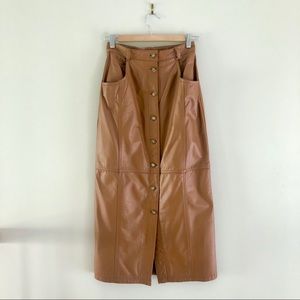 Vintage brown leather button front midi skirt